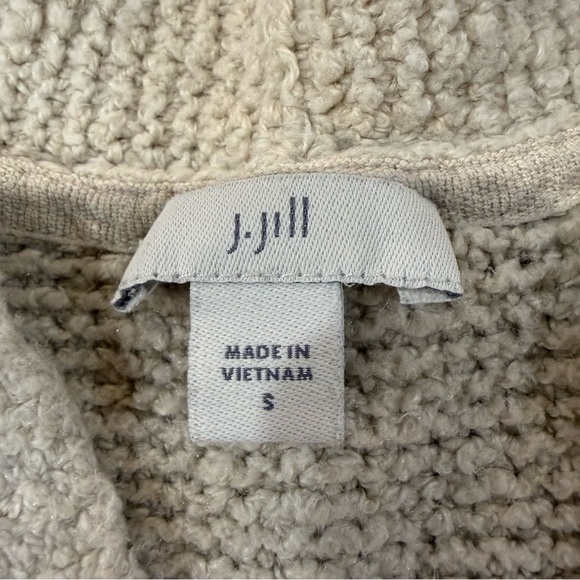 J. Jill Textured V-Neck Cotton Blend Cozy Sweater Womens Small Oatmeal Split Hem - Picture 4 of 6